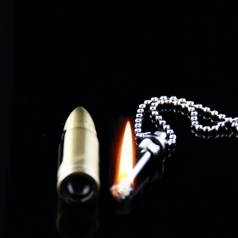2020 creative war wolf bullet shaped necklace kerosene lighter metal outdoor waterproof portable match oil lighter wholesale