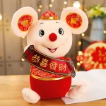 2020 Happy New Year Pink Face with Brocade Red Rat Dolls Congratulations on Rich Rat Plush Toy