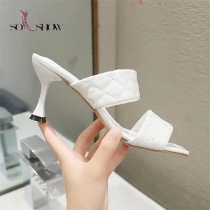 2020 new arrival PU fashion  sandal thin sexy high heel slipper for women and ladies