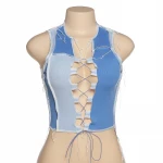 2020 new arrivals fashion autumn contrast color Bandage knitted ladies cami top tank top stitch tops