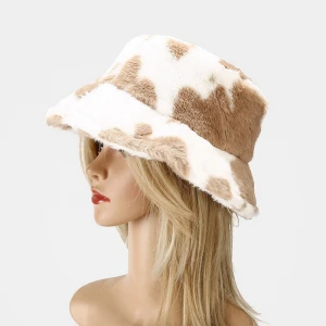 2020 New Hot Sale Dairy Cow Hats Warm Soft Outdoor Fisherman Cap Winter Leopard Print Plush Bucket Hat