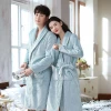 2020 new lovers nightgown lake blue strip flannel comfortable bathrobe made of polyester fabric for home hotel