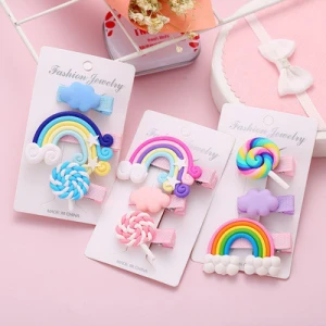 2020 wholesale  Sweet Girls Hair Accessories Plastic  Rainbows  Hairpins Candy  Colorful Kids Hair Clips