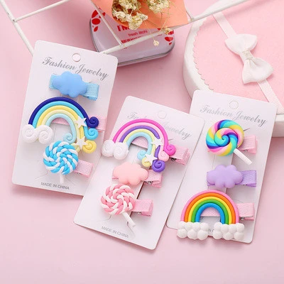 2020 wholesale  Sweet Girls Hair Accessories Plastic  Rainbows  Hairpins Candy  Colorful Kids Hair Clips