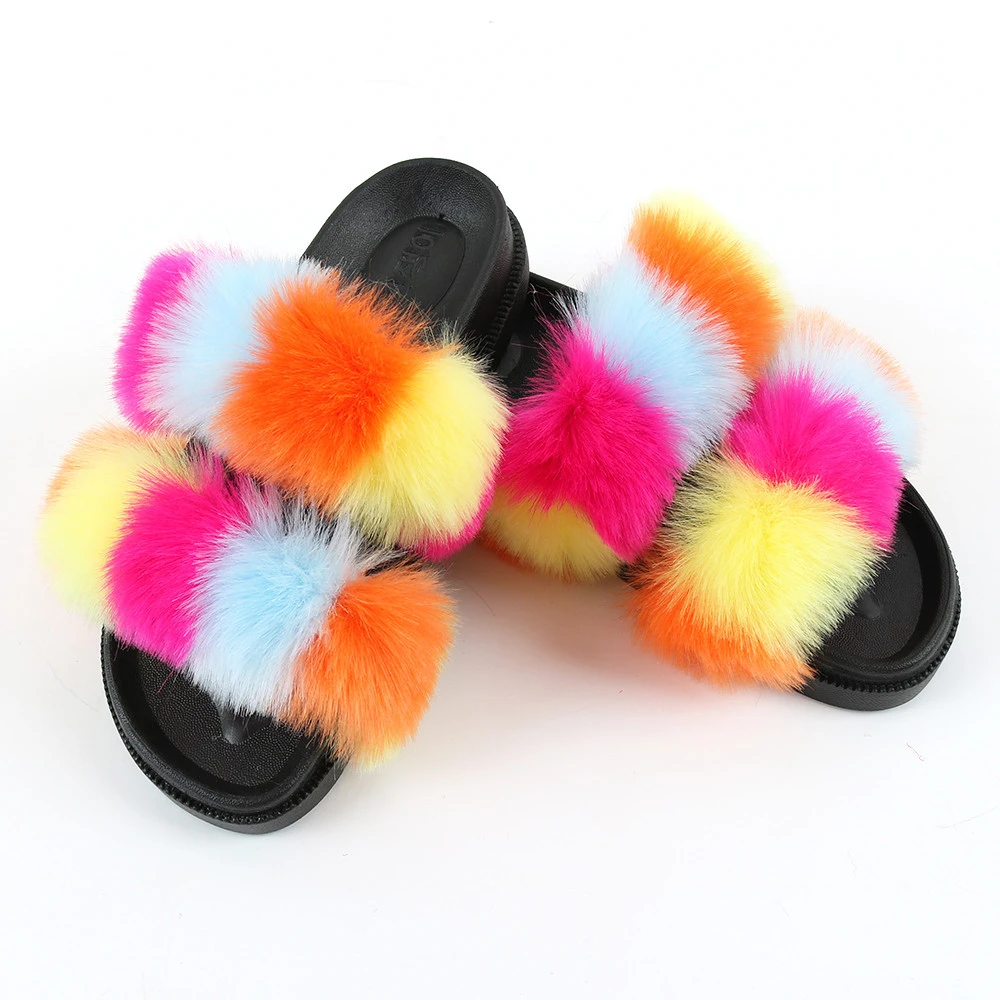2021 best selling women girls full size comfortable house 2 strap plush  fur slippers