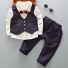 2021 Boy Gentleman Set Vest + T-Shirt + Pants 3pcs Set Fashion Kids Bowknot Bearded Long Sleeve Apparel Child&#x27;s Clothes Suit