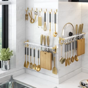 2021 hot sale Wall Mounted kitchen hanging holder Aluminum Spice Rack with hook spice holders & rack knife storage  racks