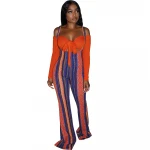 2021 Long Sleeve Crop Top Matching With Plaid Suspender Flare Leg Pants For Women