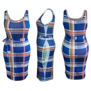 2021 New Arrival summer trendy women plus size maxi blue stripe bodycon tops fashionable Sleeveless square neck casual dresses