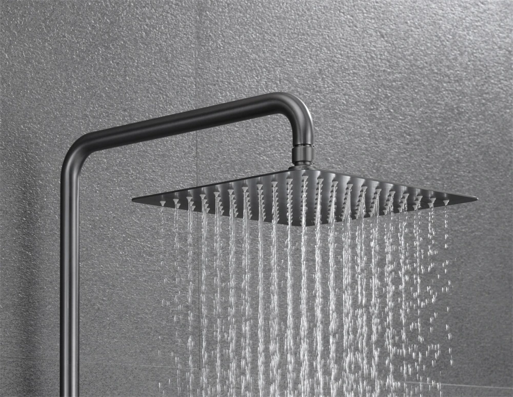 2021 new grey 4 function brass faucet mixer bathroom wall mount black warm rain bath shower