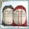 2024 New Customizable Christmas Bags Black And White Plaid Christmas Gift Bags Cotton Canvas Drawstring Christmas Santa Sack