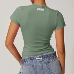 2024 Summer New Girls Running Workout Crop Top Custom Summer Short Sleeve Slim Fit Plain Round Neck T-shirt Sports Fitness Top