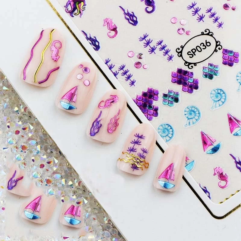 3d nail polish stickers diamond starfish christmas stripes nail polish strips
