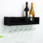 4-bottles Wood Wall Mounted Wine Glass and Bottle Holder Display Rack Shelf