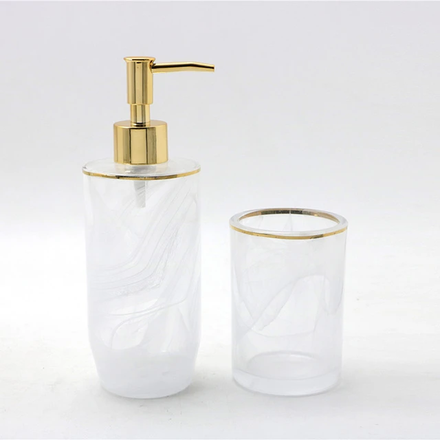 4pcs bath set glass bathroom accessories set hand soap dispenser & tumbler straw set & soap dish