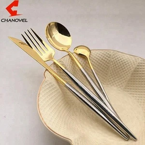 4pcs wholesale 18/10 stainless steel shiny gold flatware set with knife spoon and fork for dinner
