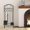 5 Pieces Fireplace Tools Sets Leaf Design Wrought Iron Toolset Fireplaces Hearth Accessories Fire Place Tool Set