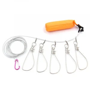 5 snaps new  fishing accessories  stainless steel fish wire rope lock live fish locker with bag