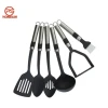 6 Piece Nylon Kitchenware Kitchen Utensil Set Gadgets Black Cooking Turner Soup Ladle Spoon Spaghetti Tools With Stainless Steel