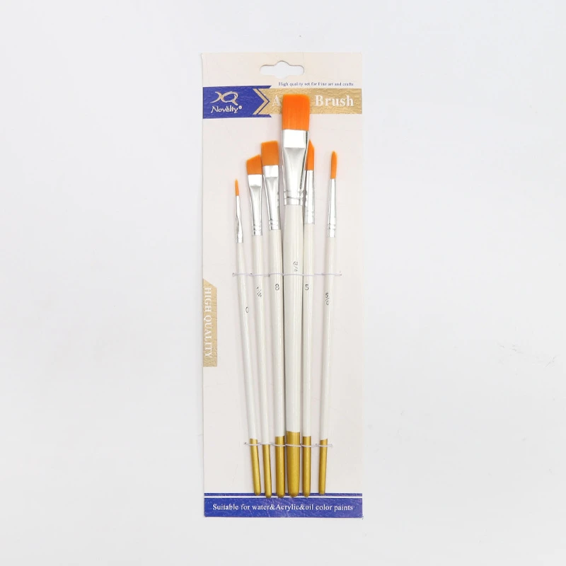 6pcs Artist Nylon Hair Paint Brushes Set  with wooden Handle Artist Paint Brush Set Acrylic Brush Set