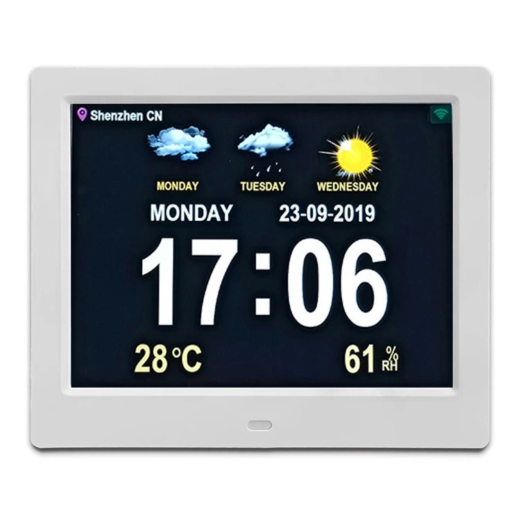 8inch LCD Table Wifi Dementia Clock With Temperature Humidity Calendar and Weather Broadcast