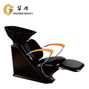 Adjustable Ceramic Tilt Black ECO Leather Shampoo Chair With Chrome Armrest