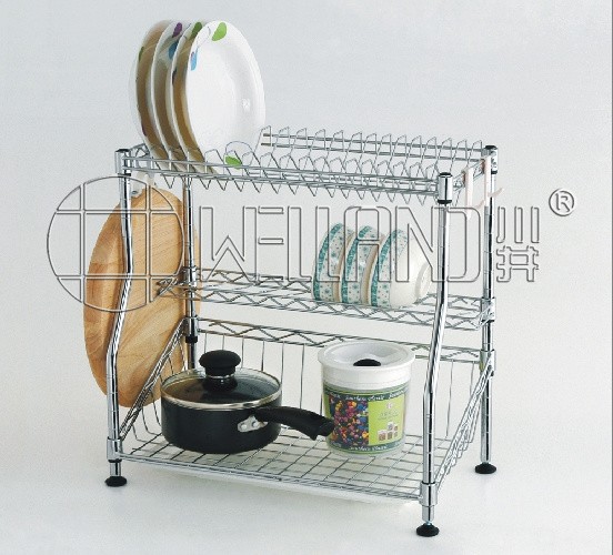 Adjustable Chrome Metal Kitchen Pan Pot Dish Drainer Chopping Board Storage Rack