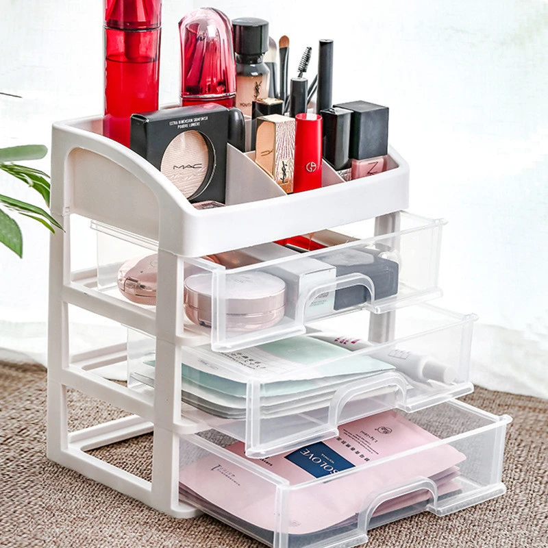 Aligan Cosmetics Storage Box Drawer Bedroom Desktop Three-layer Shelf Dressers Skin Care Products Grid Organizer cabinets