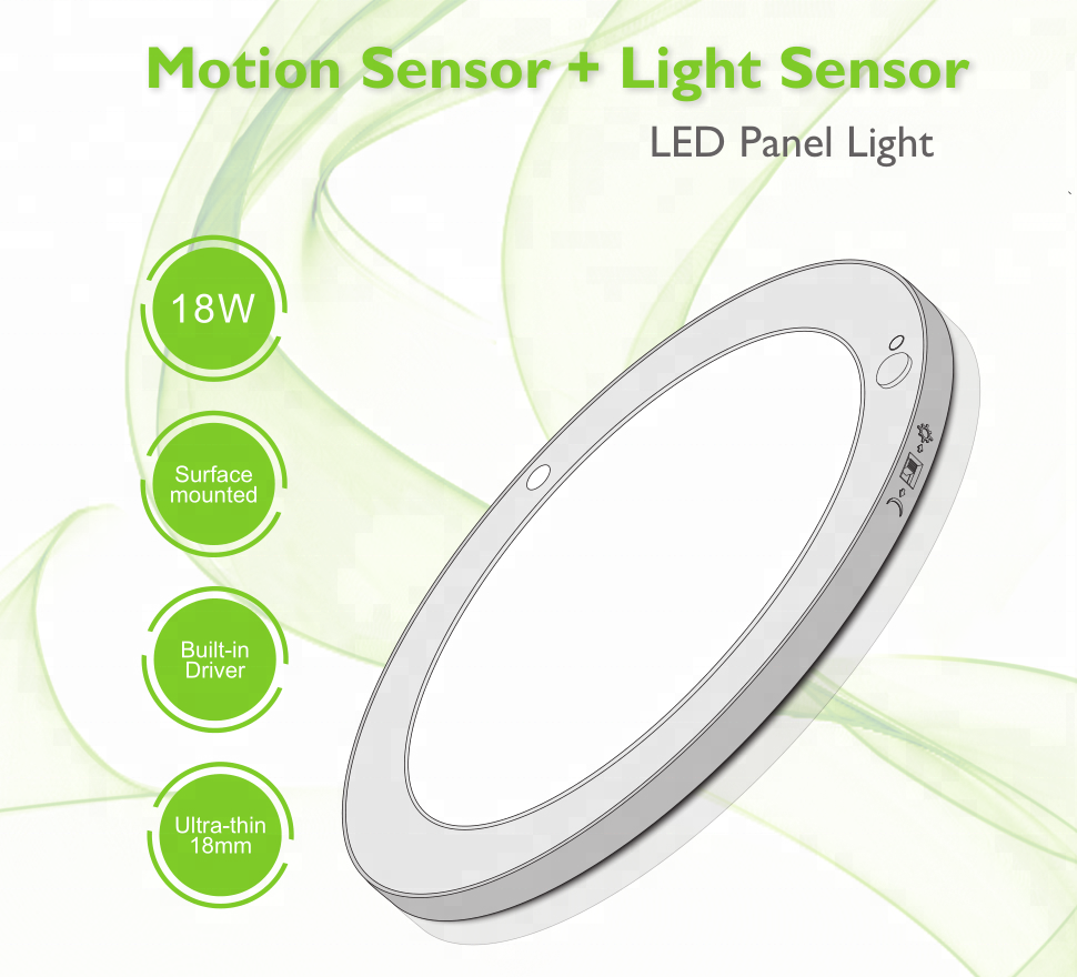 Alloet Round PIR Motion Sensor LED Panel Light Thin Downlight Ceiling Lamp (18W)
