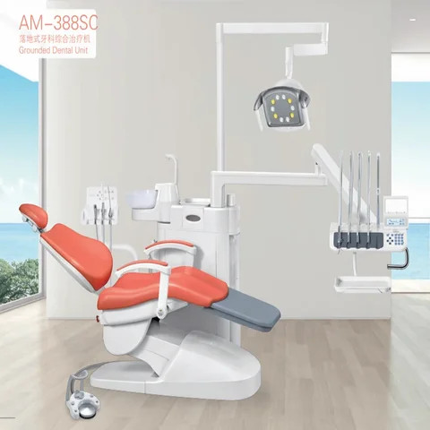 Am-388sc(floor Type) Integral Dental Treat Premium Safety Disinfection Treatment System Dental Unit Dental Chair Glass CE