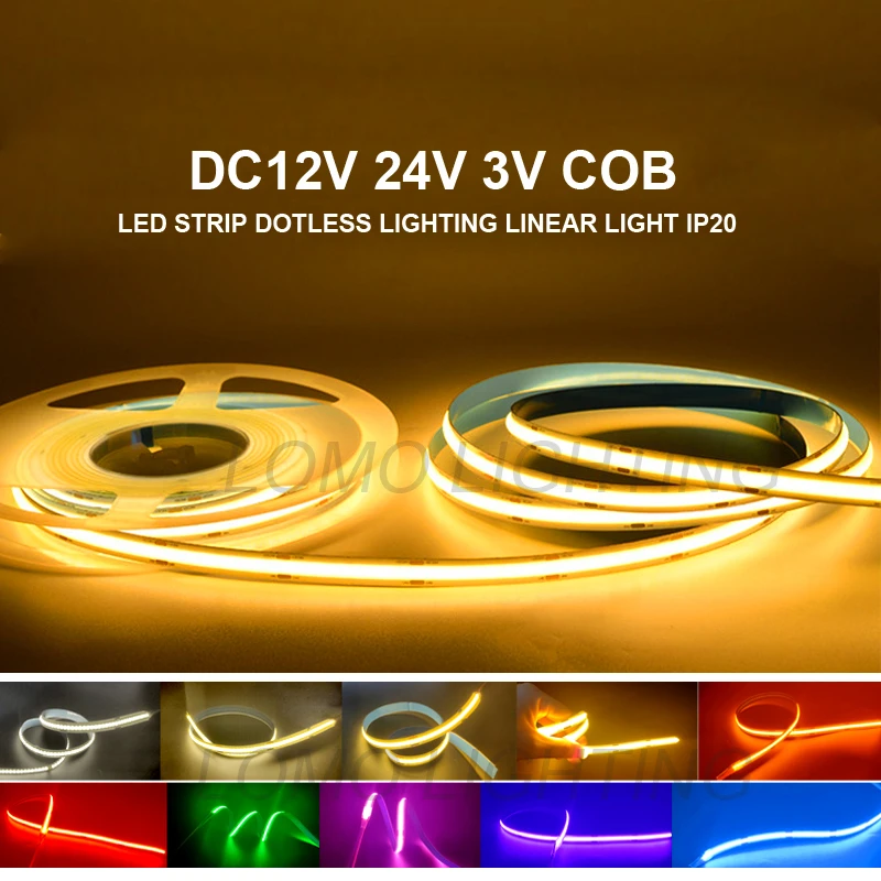 Amazing lights DC12V 24V Flexible Soft COB LED Strip Lights with sticky adhesive back tape linar light
