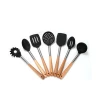 Amazon good selling 7-piece wooden Handle 100% food grade silicone kitchenware for cooking