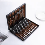 Amazon utensil 24 piece stainless steel fork and spoon knife black gold flatware custom gift set stainless cutlery set
