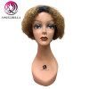 Angelbella Short Human Hair Wigs Machine Made Ombre Brown Color Afro Kinky Curly Wig for Black Women