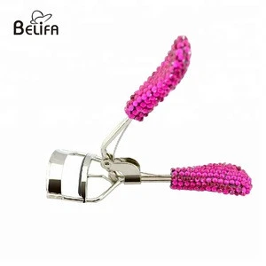 Belifa custom metal diamond bling eyelash curler with silicone refill pad