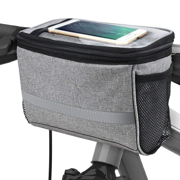Bike Handlebar Bag Bike Front Frame Storage Basket with Mesh Pocket Cycling Touch Screen Bag For Cycling,Women