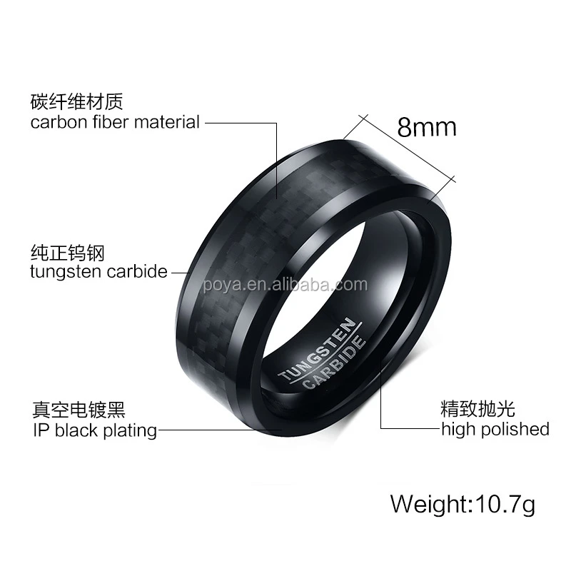 Black Tungsten Carbide Ring for Men 8mm Wedding Band