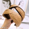 Bohemian Summer Straw Weaving Top Knotted Headband Handmade Wide Hair Hoop Women Girls Elastic Hair Bands