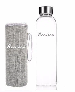 Borosilicate Glass Water Bottle with Colorful Nylon Sleeve ,tea infuser glass bottle with bag