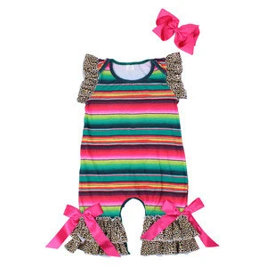 Boutiques Serape Print Rompers Summer Halter Bows Baby Jumpsuits Newborn Girl Leopard Rompers