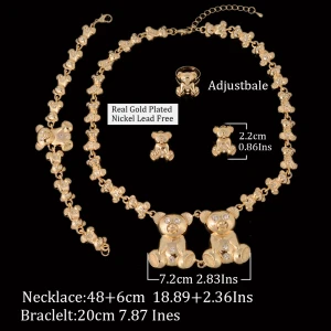 BPOYB 2021 Fashion Jewelry Hot Selling Lovely Double Teddy Bear Necklace Set 18K Gold Plated High Quality  Lead And Nickel Free