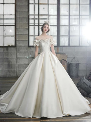 Bride Satin 2021 new French maternity wedding dress with exhaust main gauze one shoulder wedding dress