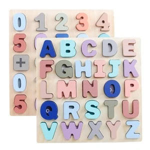 Building Blocks wooden alphabet puzzle 3D Puzzles DIY Math Count Formula Develop Cognition Enlightenment Scratch Board Puzzle
