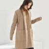 Can be worn outside medium length womens knitted pure cashmere robe for women