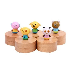 Cartoon Animal Wooden Mechanism Music Box  For Kids