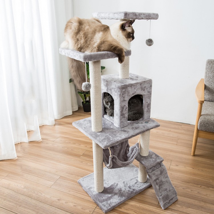 Cat Tree  Tower Large  Multi-Level Cat Tree Kittens Activity Tower with Scratching Posts Kitty Pet hanging Toys grey