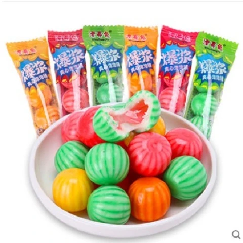 cheap 5 pcs stick colorful fruity flavor round ball  bubble chewing gum with jam filled in box