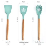 Cheap non-stick heat resistant 13pcs silicone cooking kitchen utensils set with wooden handles
