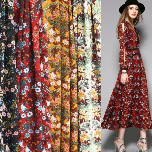 cheap price stock fabric mixed design flowers printed chiffon/bubble stocklot fabrics for lady dresses in shaoxing keqiao