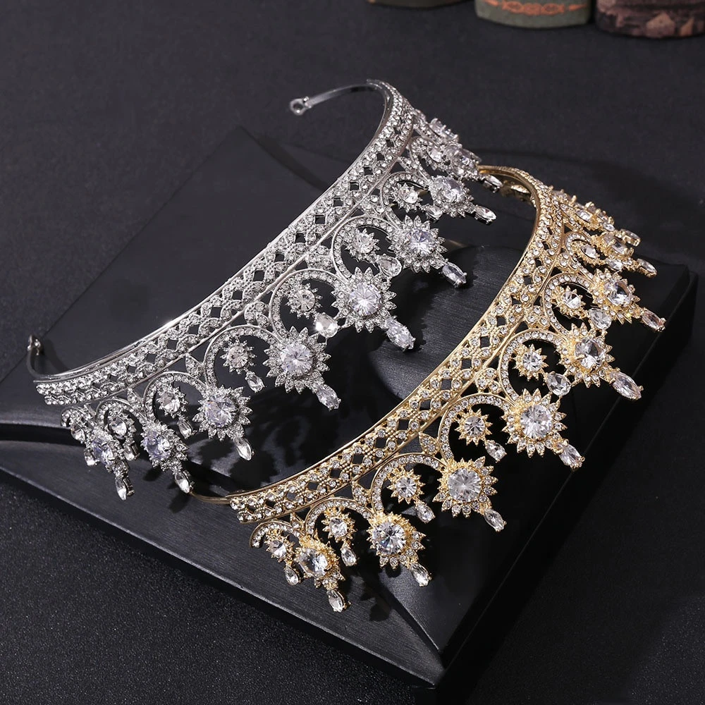 Cheerfeel HP380 Baroque fashion women and bridal alloy and Rhinestone gold king crowns